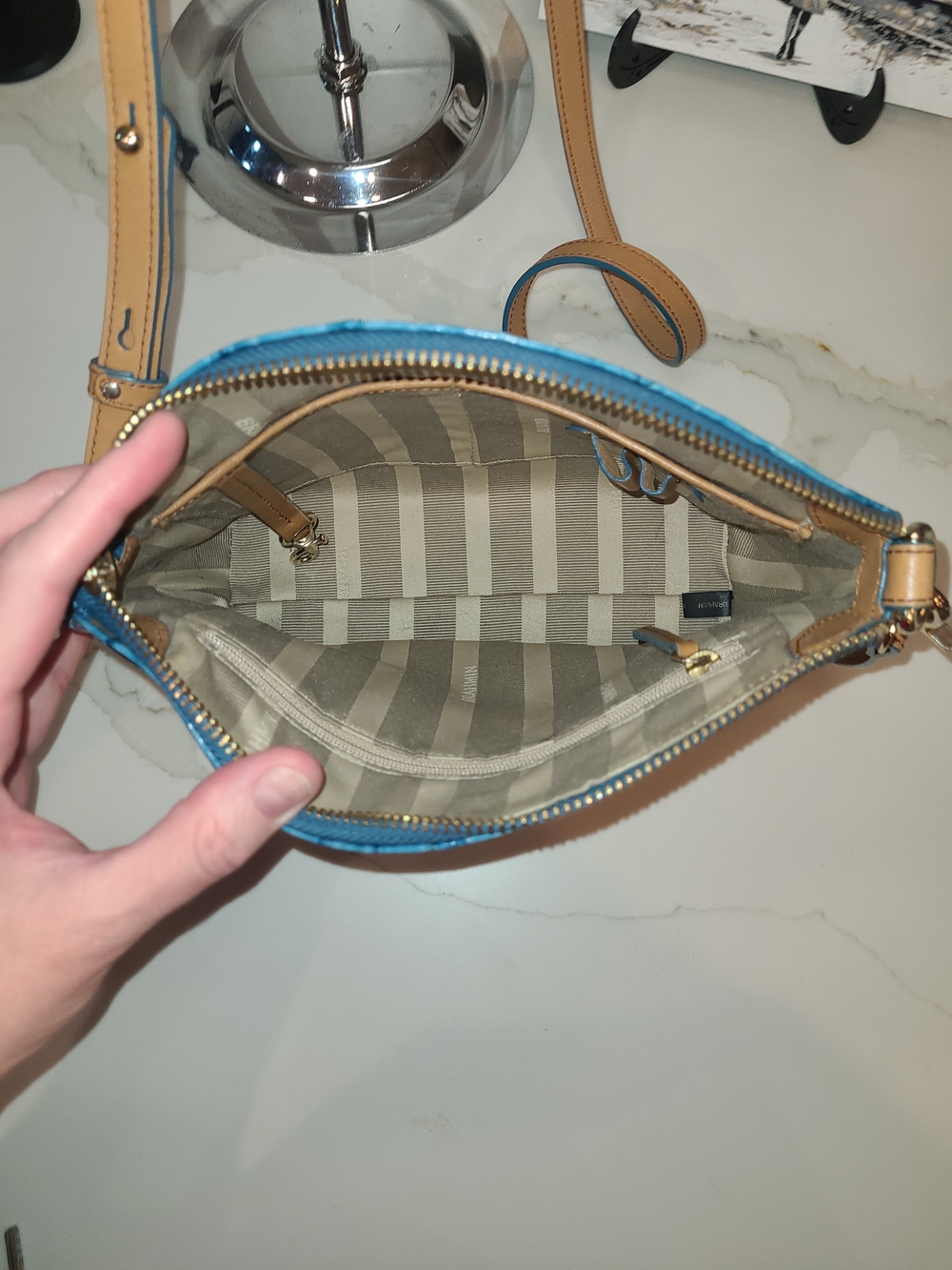 Brahmin Mini Duxbury Surf Vineyard Blue & Gold - Picture 8 of 13